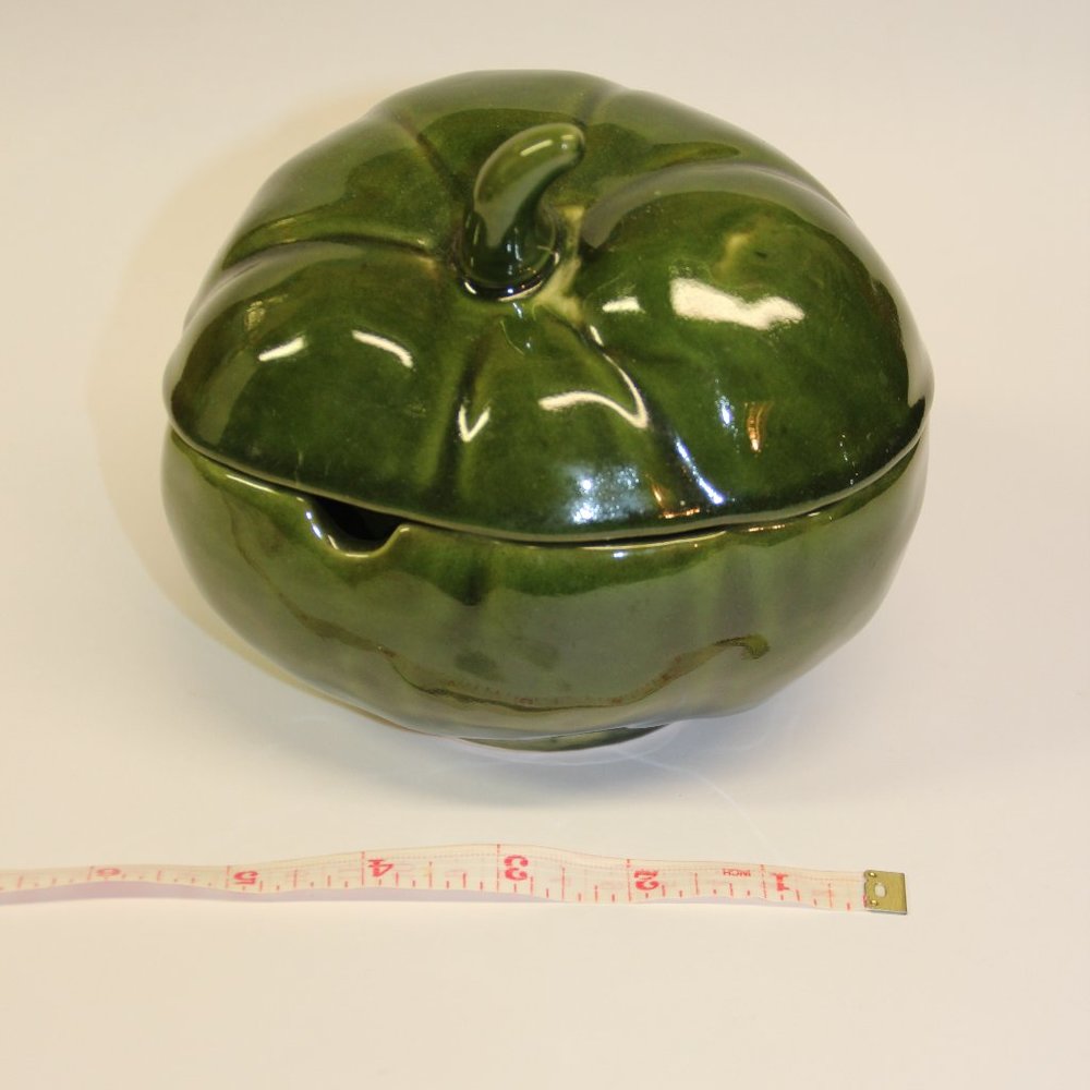 Pumpkin Green Pepper Salsa w/ Lid Green Ceramic Candy Dish Bonbon GIFT Dips